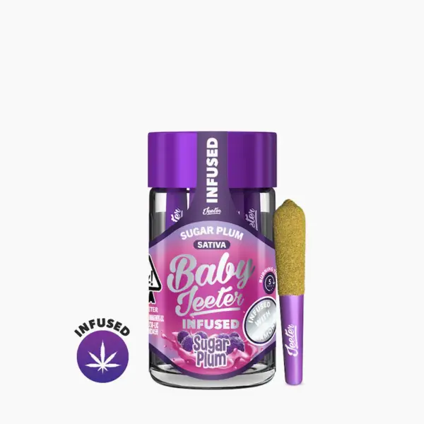 httpsascendsdispensary.comwp-contentuploads2024111687452660-ca_baby_sugar_plum.jpg-600x600-1.webp JEETER | Baby Jeeters Sugar Plum – 5 Pack Infused Prerolls (0.5g each) - Image 1