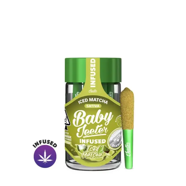 httpsascendsdispensary.comwp-contentuploads2024111726790640-ca-baby-iced_matcha-600x600-1.webp JEETER | Baby Jeeters Iced Matcha – 5 Pack Infused Prerolls (0.5g each) - Image 1