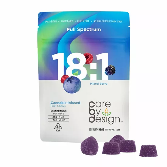 httpsascendsdispensary.comwp-contentuploads202411care_by_design_18_to_1_gummies.webp Care by Design 18:1 Mixed Berry – Fruit Chews - Image 1